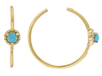 Picture of Pre-Owned Blue Sleeping Beauty Turquoise With Illusion Beads 10k Yellow Gold Earring Cuffs