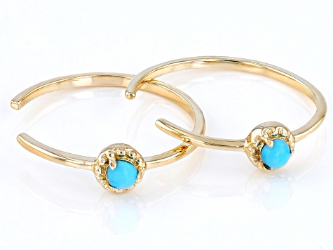 Pre-Owned Blue Sleeping Beauty Turquoise With Illusion Beads 10k Yellow Gold Earring Cuffs
