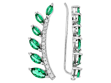 Picture of Pre-Owned Green Nanocrystal & White Cubic Zirconia Rhodium Over Sterling Climber Earrings 1.31ctw