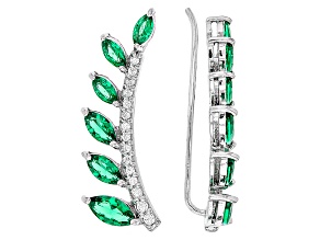 Pre-Owned Green Nanocrystal & White Cubic Zirconia Rhodium Over Sterling Climber Earrings 1.31ctw