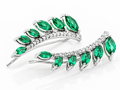 Pre-Owned Green Nanocrystal & White Cubic Zirconia Rhodium Over Sterling Climber Earrings 1.31ctw