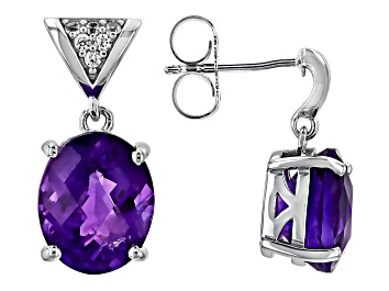 Picture of Pre-Owned Purple Amethyst Rhodium Over Sterling Silver Dangle Earrings 4.27ctw
