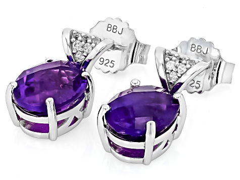 Pre-Owned Purple Amethyst Rhodium Over Sterling Silver Dangle Earrings 4.27ctw