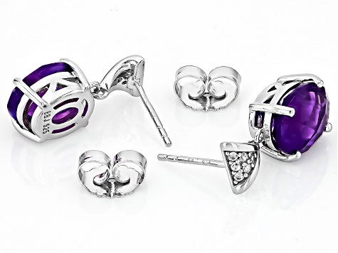 Pre-Owned Purple Amethyst Rhodium Over Sterling Silver Dangle Earrings 4.27ctw