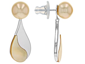 Pre-Owned Golden Cultured South Sea and South Sea Mother-of-Pearl Rhodium Over Sterling Silver Earri