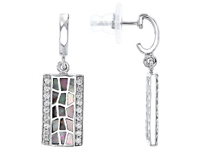 Pre-Owned Multi-Color Cultured Tahitian Mother Of Pearl And White Zircon Rhodium Over Sterling Silve