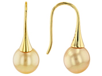 Picture of Pre-Owned Golden Cultured South Sea Pearl 18k Yellow Gold Over Sterling Silver Earrings