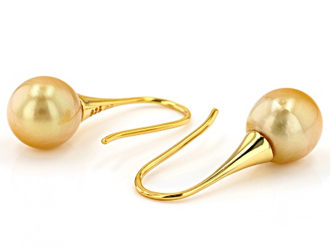 Pre-Owned Golden Cultured South Sea Pearl 18k Yellow Gold Over Sterling Silver Earrings