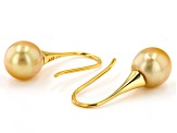 Pre-Owned Golden Cultured South Sea Pearl 18k Yellow Gold Over Sterling Silver Earrings