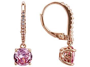 Picture of Pre-Owned Pink And White Cubic Zirconia 18k Rose Gold Over Sterling Silver Earrings 4.40ctw