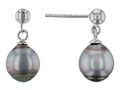 Pre-Owned Cultured Tahitian Pearl Rhodium Over Sterling Silver Earrings