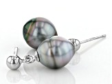 Pre-Owned Cultured Tahitian Pearl Rhodium Over Sterling Silver Earrings