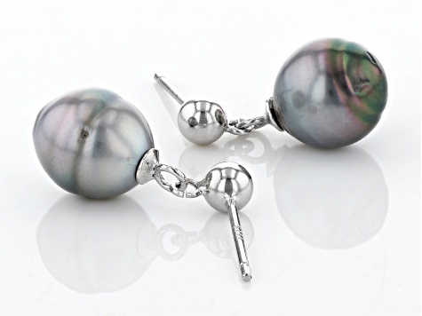 Pre-Owned Cultured Tahitian Pearl Rhodium Over Sterling Silver Earrings