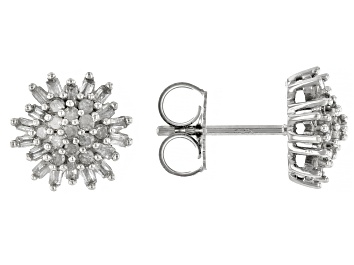 Picture of Pre-Owned White Diamond 10k White Gold Cluster Stud Earrings 0.50ctw