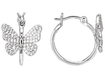 Picture of Pre-Owned White Cubic Zirconia Rhodium Over Sterling Silver Butterfly Hoops 1.27ctw