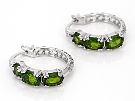 Pre-Owned Green Chrome Diopside Rhodium Over Sterling Silver Earrings 1.80ctw