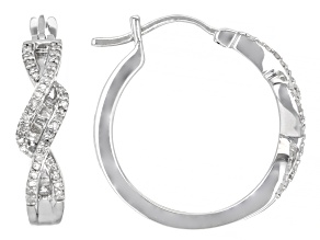 Pre-Owned White Diamond Rhodium Over Sterling Silver Hoop Earrings 0.45ctw
