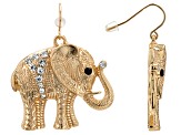 Pre-Owned White Crystal Gold Tone Elephant Earrings