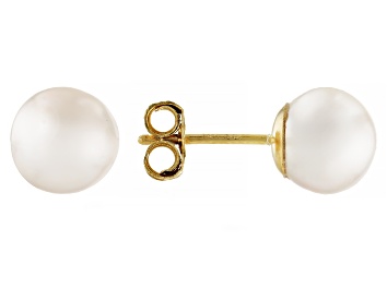 Picture of Pre-Owned White Cultured Japanese Akoya Pearl 14k Yellow Gold Stud Earrings