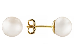 Pre-Owned White Cultured Japanese Akoya Pearl 14k Yellow Gold Stud Earrings