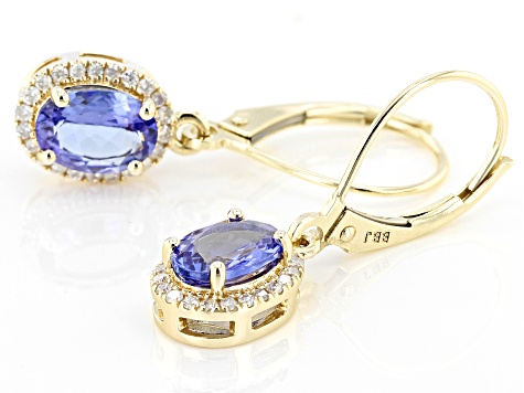 Pre-Owned Tanzanite And White Diamond 14k Yellow Gold Earrings 1.39ctw