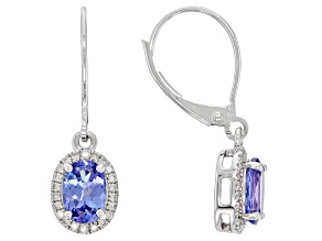 Pre-Owned Blue Tanzanite and White Diamond Rhodium Over 14k White Gold Earrings 1.39ctw
