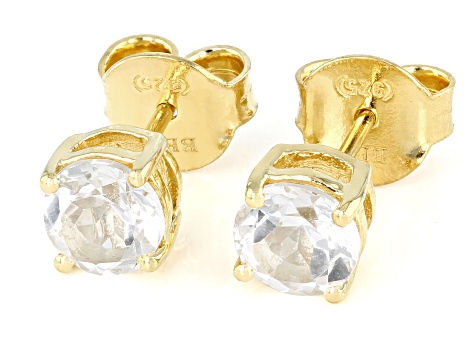 Pre-Owned White Topaz 18k Yellow Gold Over Sterling Silver April Birthstone Stud Earrings 1.79ctw