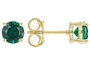 Pre-Owned Green Lab Created Emerald 18k Yellow Gold Over Silver May Birthstone Stud Earrings 1.39ctw
