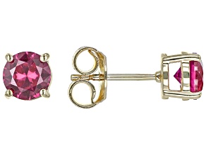 Pre-Owned Red Lab Created Ruby 18k Yellow Gold Over Sterling Silver July Birthstone Stud Earrings 1.