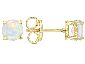 Pre-Owned Multicolor Ethiopian Opal 18k Yellow Gold Over  Silver October Birthstone Stud Earrings 0.