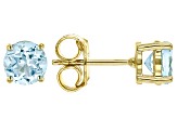 Pre-Owned Sky Blue Topaz 18k Yellow Gold Over Sterling Silver December Birthstone Stud Earrings 1.83
