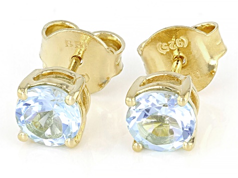 Pre-Owned Sky Blue Topaz 18k Yellow Gold Over Sterling Silver December Birthstone Stud Earrings 1.83