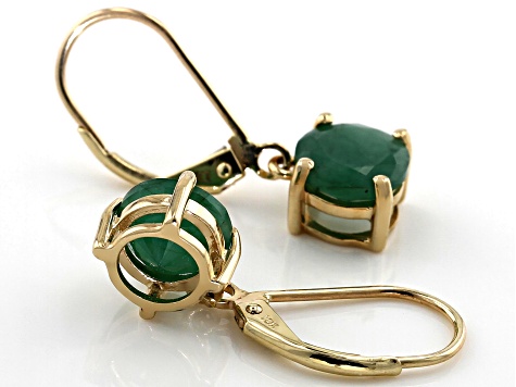 Pre-Owned Green Emerald 10k Yellow Gold Dangle Earrings 2.55ct