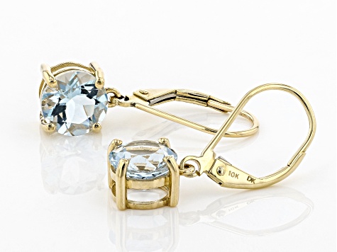 Pre-Owned Blue Aquamarine 10k Yellow Gold Dangle Earrings 1.96ct