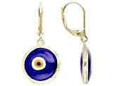 Pre-Owned Blue Crystal Evil Eye 18k Yellow Gold Over Sterling Silver Earrings