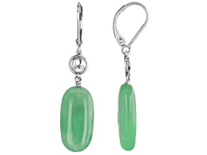 Pre-Owned Green Jadeite Rhodium Over Sterling Silver Dangle Earrings