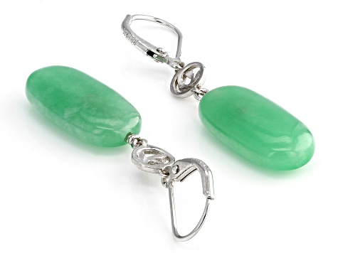 Pre-Owned Green Jadeite Rhodium Over Sterling Silver Dangle Earrings