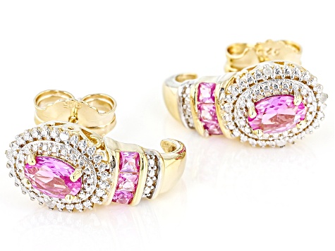 Pre-Owned Pink Lab Created Sapphire 18K Yellow Gold Over Sterling Silver Earrings 1.13ctw