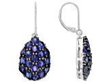 Pre-Owned Blue Lab Created Sapphire Rhodium Over Silver Dangle Earrings 7.11ctw