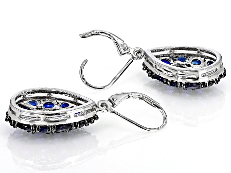 Pre-Owned Blue Lab Created Sapphire Rhodium Over Silver Dangle Earrings 7.11ctw