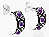 Pre-Owned Round Purple Turquoise and Black Enamel Sterling Silver Hoop Earrings