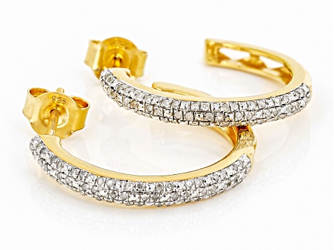 Pre-Owned White Diamond 14k Yellow Gold Over Sterling Silver J-Hoop Earrings 0.25ctw