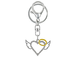 Pre-Owned White Crystal Silver Tone Angel Key Chain