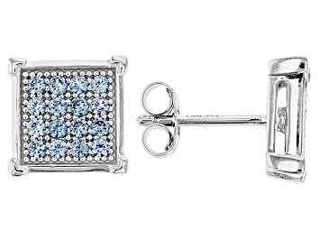 Picture of Pre-Owned Blue Lab Created Spinel Rhodium Over Sterling Silver Earrings .64ctw