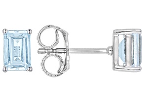 Pre-Owned Blue Aquamarine Rhodium Over Sterling Silver March Birthstone Earrings 0.94ctw