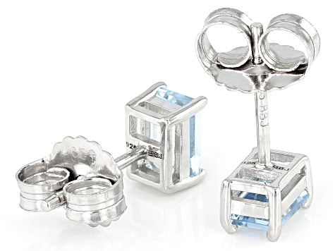 Pre-Owned Blue Aquamarine Rhodium Over Sterling Silver March Birthstone Earrings 0.94ctw