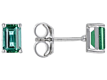 Picture of Pre-Owned Green Lab Emerald Rhodium Over Sterling Silver May Birthstone Earrings 0.85ctw