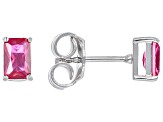 Pre-Owned Red Lab Created Ruby Rhodium Over Sterling Silver July Birthstone Earrings 1.19ctw