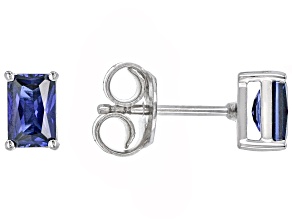Pre-Owned Blue Lab Created  Sapphire Rhodium Over Silver September Birthstone Earrings 1.02ctw