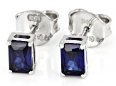 Pre-Owned Blue Lab Created  Sapphire Rhodium Over Silver September Birthstone Earrings 1.02ctw